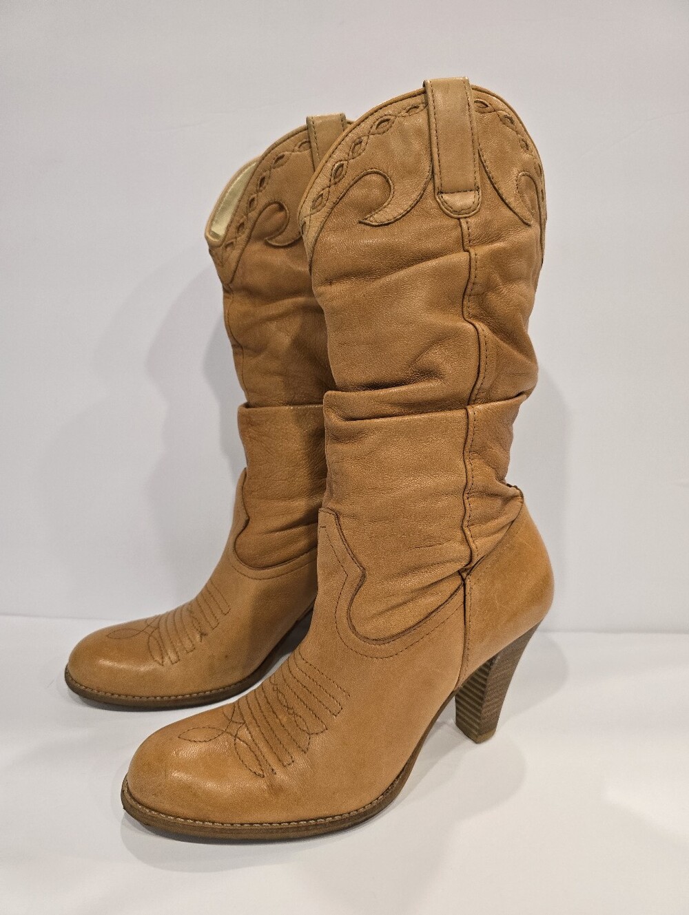 Jessica Simpson Soft Leather Western Slouch Boots Size 6 36 EU